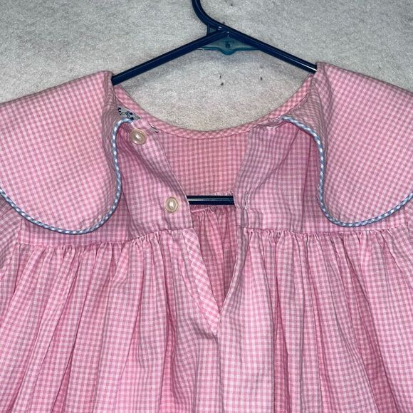 Vtg KELLY'S KIDS Dress Girl 7-8 Pink White Gingham Short Sleeve Peterpan Collar - Picture 12 of 13